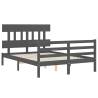 Grey Double Bed Frame with Headboard - Solid Wood