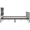 Grey Double Bed Frame with Headboard - Solid Wood