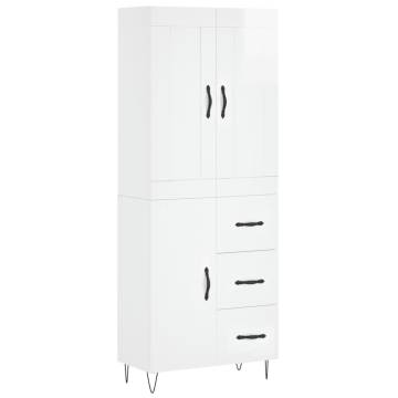 Stylish Highboard in High Gloss White - 69.5x34x180 cm