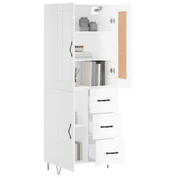 Stylish Highboard in High Gloss White - 69.5x34x180 cm