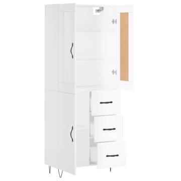 Stylish Highboard in High Gloss White - 69.5x34x180 cm