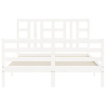 White King Size Bed Frame with Headboard - Solid Wood