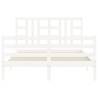 White King Size Bed Frame with Headboard - Solid Wood