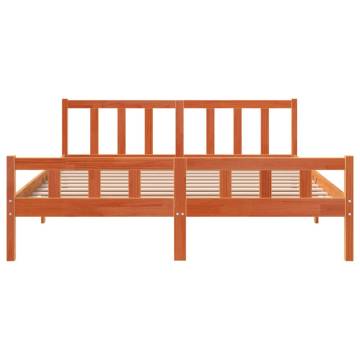 Bed Frame with Headboard Wax Brown 160x200 cm Solid Wood Pine