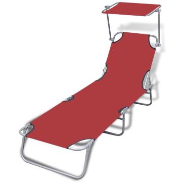 Folding Sun Lounger with Canopy - Red - Comfort & Style