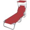 Folding Sun Lounger with Canopy Steel and Fabric Red Colour red Quantity in Package 1 