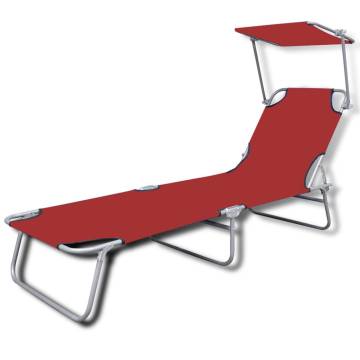 Folding Sun Lounger with Canopy - Red - Comfort & Style