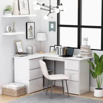 High Gloss White Corner Desk - Stylish & Durable 145x100 cm