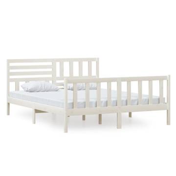 White Solid Wood Bed Frame 160x200 cm - Timeless Design