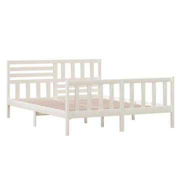 White Solid Wood Bed Frame 160x200 cm - Timeless Design