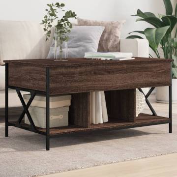 Stylish Brown Oak Coffee Table - Engineered Wood & Metal