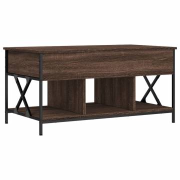 Stylish Brown Oak Coffee Table - Engineered Wood & Metal