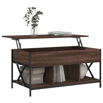 Stylish Brown Oak Coffee Table - Engineered Wood & Metal