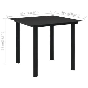 Modern Garden Dining Table 80x80cm in Black Steel & Glass