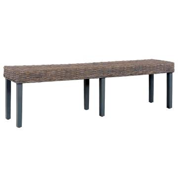 Grey Natural Kubu Rattan and Solid Mango Wood Bench - 160 cm