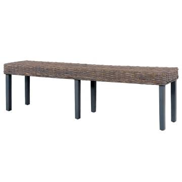 Grey Natural Kubu Rattan and Solid Mango Wood Bench - 160 cm