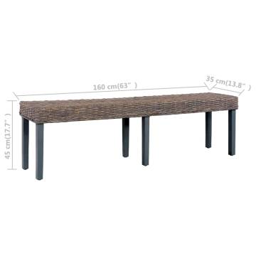 Grey Natural Kubu Rattan and Solid Mango Wood Bench - 160 cm