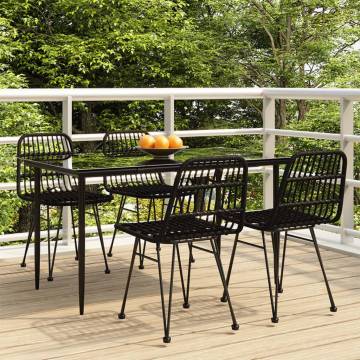 5 Piece Garden Dining Set - Black Poly Rattan | Hipo Market