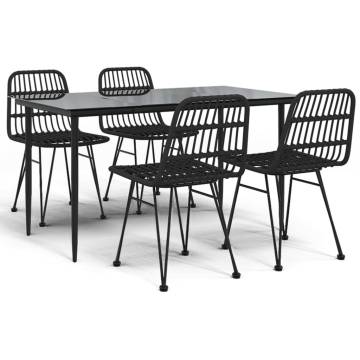 5 Piece Garden Dining Set - Black Poly Rattan | Hipo Market