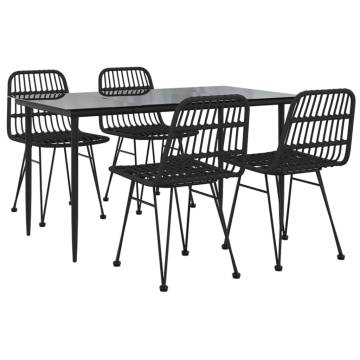 5 Piece Garden Dining Set - Black Poly Rattan | Hipo Market