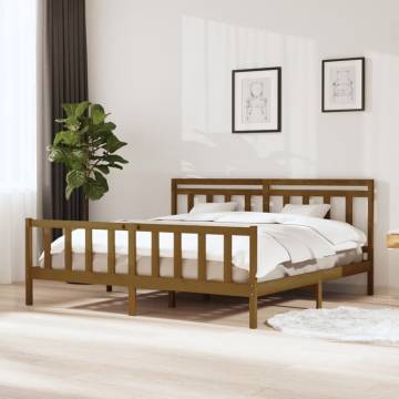 Honey Brown Solid Wood Bed Frame 200x200 cm | Hipo Market