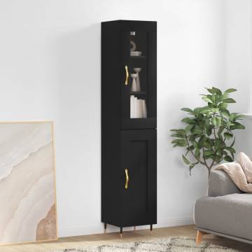 Elegant Highboard in Black - 34.5x34x180 cm Engineered Wood