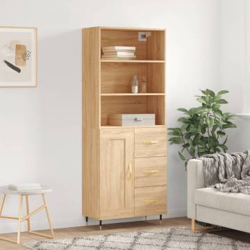 Stylish Highboard Sonoma Oak - 69.5x34x180 cm Engineered Wood