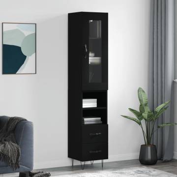 Stylish Highboard Black 34.5x34x180 cm - Engineered Wood