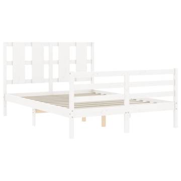 White Small Double Bed Frame with Headboard - Solid Wood