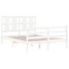 White Small Double Bed Frame with Headboard - Solid Wood