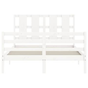 White Small Double Bed Frame with Headboard - Solid Wood