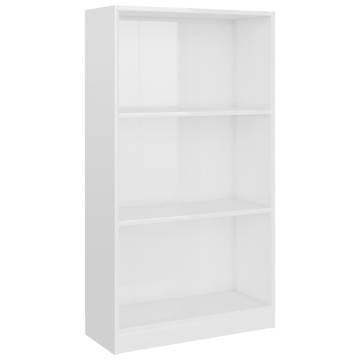 3-Tier High Gloss White Book Cabinet | Stylish Storage Solution