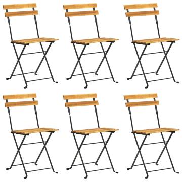 Folding Garden Chairs Set of 6 - Acacia & Steel