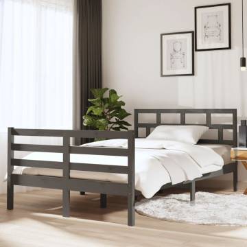 Grey Double Bed Frame 135x190 cm - Solid Pine Wood | HipoMarket