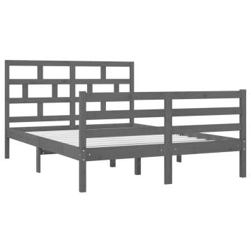 Grey Double Bed Frame 135x190 cm - Solid Pine Wood | HipoMarket