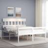 White King Size Bed Frame with Headboard - Solid Wood Design