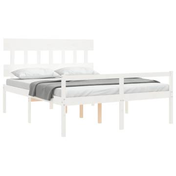 White King Size Bed Frame with Headboard - Solid Wood Design