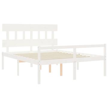 White King Size Bed Frame with Headboard - Solid Wood Design