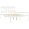 White King Size Bed Frame with Headboard - Solid Wood Design