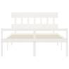 White King Size Bed Frame with Headboard - Solid Wood Design