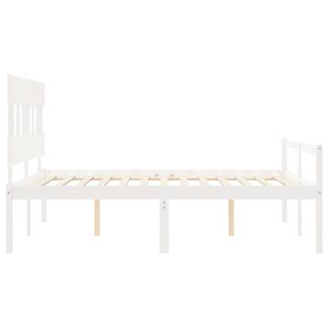 White King Size Bed Frame with Headboard - Solid Wood Design