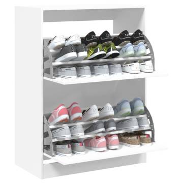 Shoe Cabinet with 2 Flip-Drawers - White, 80x42x108 cm