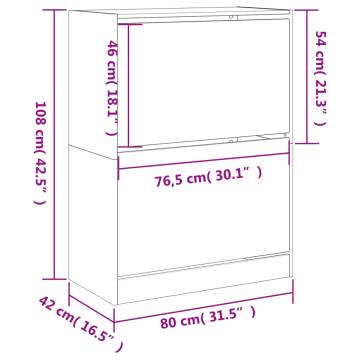 Shoe Cabinet with 2 Flip-Drawers - White, 80x42x108 cm