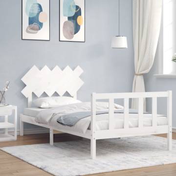 White Bed Frame with Headboard 100x200 cm - Solid Wood Elegance