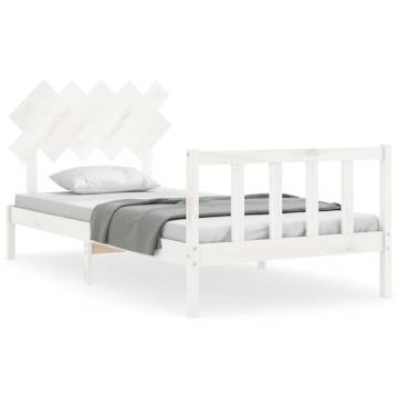 White Bed Frame with Headboard 100x200 cm - Solid Wood Elegance