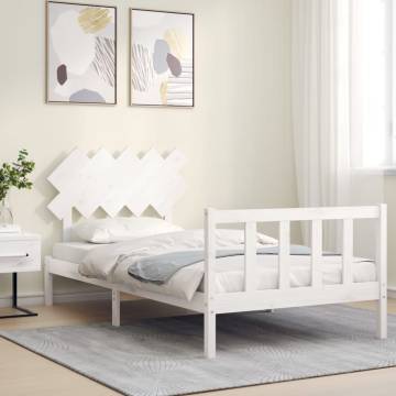 White Bed Frame with Headboard 100x200 cm - Solid Wood Elegance