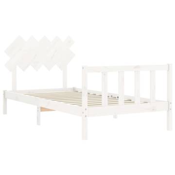 White Bed Frame with Headboard 100x200 cm - Solid Wood Elegance