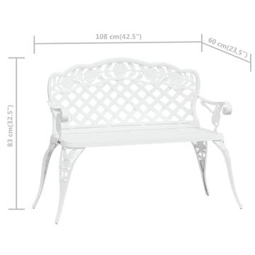 Stylish 108 cm White Cast Aluminium Garden Bench