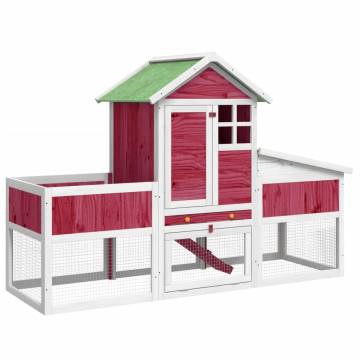 Rabbit Hutch Red - 170x63x113 cm Solid Wood Pine | Hipo Market