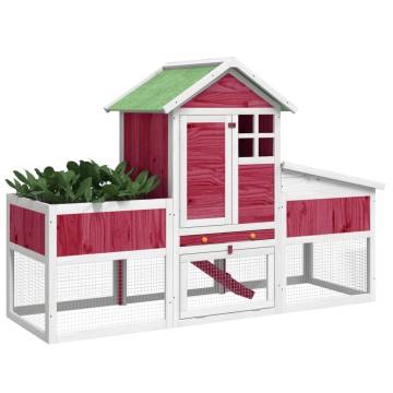 Rabbit Hutch Red - 170x63x113 cm Solid Wood Pine | Hipo Market